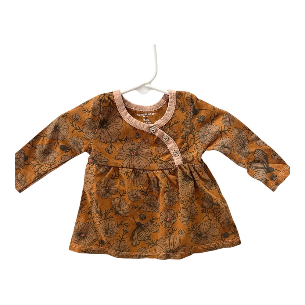 Emporio Baby Girls 3-6M Brown Rust Floral Long Sleeve Boho Dress Top
